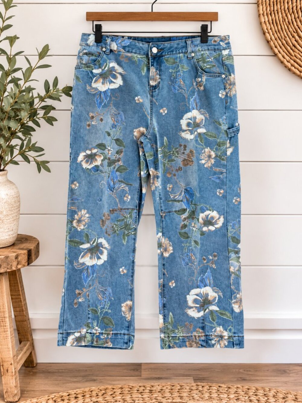 Flamingals Carpenter Barrel Jeans Women’s XXL Floral Utility Denim